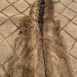 Faux fur vest with hood